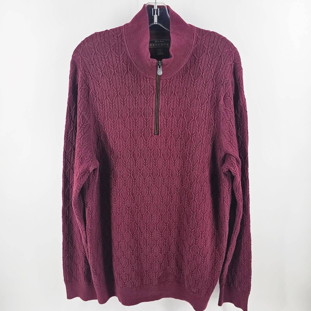Jos. A. Bank Sweater Men's Large Burgundy Cotton Cashmere Quarter Zip